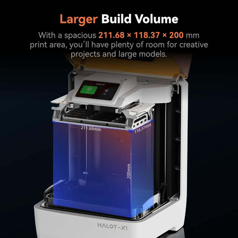 Halot X1 Combo Resin 3D Printer With 16K Mono LCD, showcasing larger build volume and dimensions