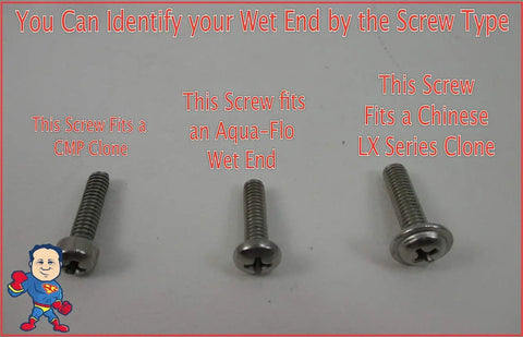 Three screw types for identifying wet ends; CMP clone, Aqua-Flo, and Chinese LX series for 4.0HP Hot Tub Pump Impeller And Seal Kit