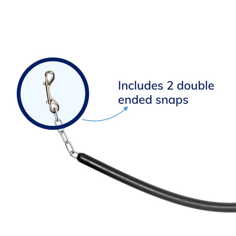 Black 45.5-Inch Stall Chain with double-ended snap for quick stall access and smooth airflow in standard-size barns.