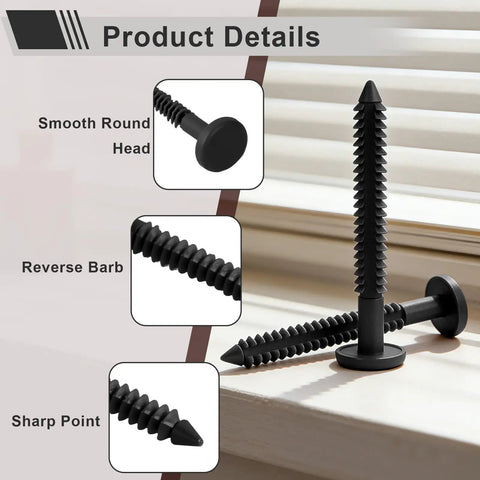Contractor Grade 3 Inch Vinyl Shutter Fasteners With Reverse Barb Design featuring smooth round head and sharp point.