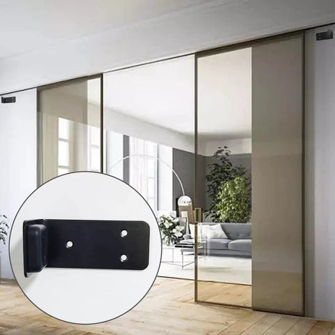 Heavy Duty Stainless Steel Sliding Door Hardware Bottom Stop With Mounting Screws Black Anti Roll Floor Track Guide For Barn Doors, detailed view.
