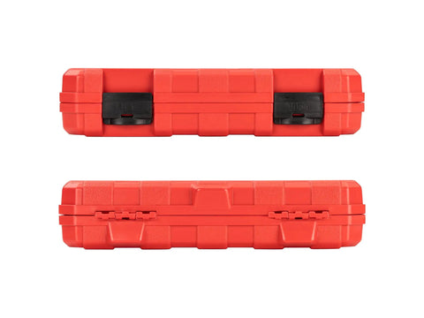 Front and back view of red rugged case of 1/4 Inch Drive 56 Piece Socket And Ratchet Set In Case With 6 Point Sockets From 5/32 To 9/16 Inch And 4