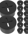 12 Pack Rubber Grommet Kit For Wiring, 20mm Round Black Desk Cable Management Grommets, Durable Rubber And Plastic Cable Hole Covers To Hide Wires, Protect Desks, And Clean Up Your Workspace, black round desk cable grommets shown in pack