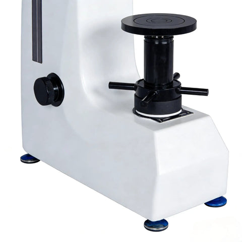 Close-up of Heavy Duty Electric Motorized Superficial Rockwell Hardness Tester Features Dial Display for precise metal measurements.