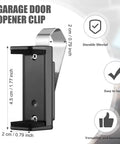 Universal Car Garage Remote Visor Clip Holder For 1.7 To 2.8 Inch Remotes, shown with measurements and features