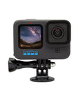 Front view of GoPro on Beefy Universal Action Camera Tripod Mount Adapter For GoPro Hero 13 12 11 10 9 8 7 6 5 4 3 3 Plus Session Lite Hero Max Fusion And Other Brands Like Akaso DJI Osmo Action And Insta360.