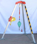 Rugged As Nails Heavy Duty Rescue Tripod With Full Fall Protection Kit And 1200 1800 Lb Winches for industrial safety, showing aluminum frame and winches.