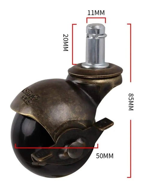 Antique Brass Ball Caster Wheels For Furniture Replacement Parts Two Inch swivel caster showcasing M11 stem and dimensions.