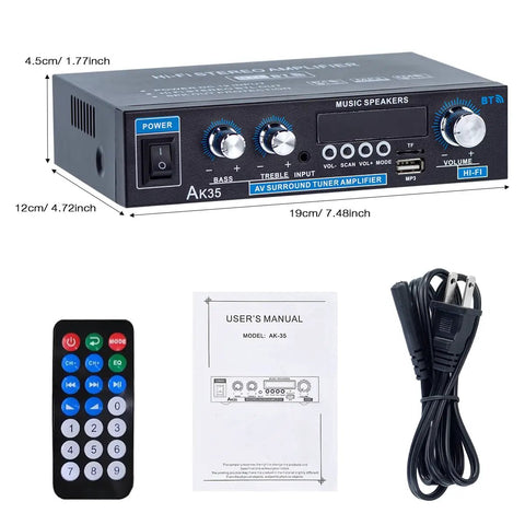 Bluetooth 5.0 Mini Stereo Amplifier 30W X2, Beefy 200W Peak Power, Bass and Treble Control, with remote and cables