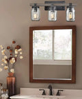 Mason Jar Wall Sconce With Faux Distressed Metal Finish, 3 Light Bath Vanity Lighting For Bedroom And Bathroom, ETL Listed Hardwired