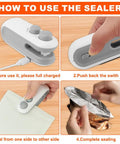 Steps to use 2 In 1 Mini Bag Sealer With Cutter And Magnetic Resealer, Rechargeable Heat Seal, sealing plastic bags, USB charge