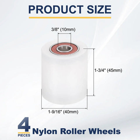 4 Pack Nylon Roller Wheels With Bearings For CNC Guiding And Flat Belt Idler Pulleys White Nylon Bore 3/8 Inch Outer Diameter