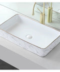 USZWBY Vessel Sinks Nordic Light Luxury Modern Above-Ground Basin Household Wash Single Bathroom Balcony Ceramic Bathroom Bowl Sink with marble design.
