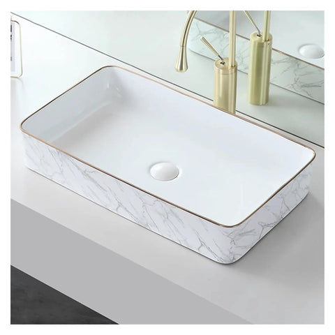 USZWBY Vessel Sinks Nordic Light Luxury Modern Above-Ground Basin Household Wash Single Bathroom Balcony Ceramic Bathroom Bowl Sink with marble design.