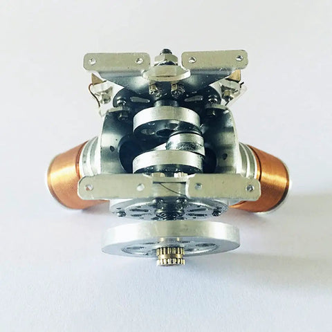 Mini Metal V Type Double Cylinder Electromagnetic Engine Model V2 Working Demonstration Toy For Hands On Physics Experiment With Six To Twelve Volt Supply, front view