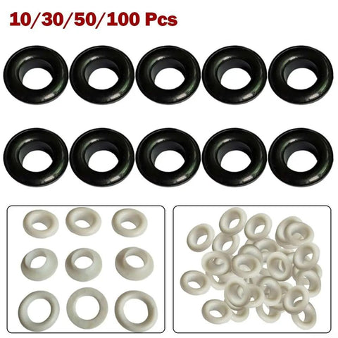 Top Notch Adjustable Plastic Eyelet Fasteners With 15 Millimeter Inner And 28 Millimeter Outer Fit Perfect For Canvas Repair And Fabric Patching In A Hella Strong 50 Piece Kit, black and white eyelet fasteners.