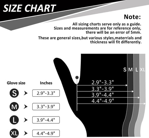 Size chart for Nitrile Disposable Gloves 4 Mil, 200 Count, showing glove measurements from S to XL.