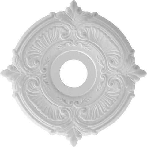 Attica Thermoformed PVC Ceiling Medallion fits canopies up to five and five eighths inches, ornate white design.