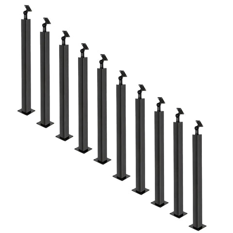 Rock Solid Matte Black Undrilled Handrail Post 35 Or 37 Inch Adjustable 270 Degree Heavy Duty Iron Stair Railing No Drilling Required For Outdoor Patios And Indoor Landings Top Notch Vintage Design, multiple posts displayed.