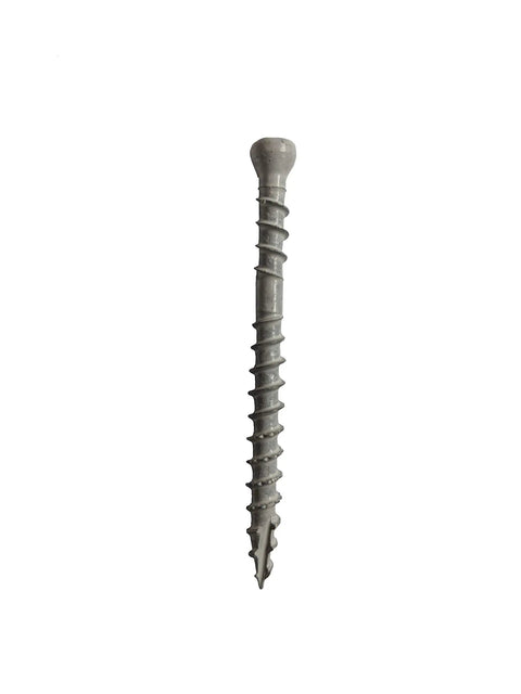 Top Shelf Steel Composite Trim Screws, 8 By 2 Inch White Coated Deck Fasteners With T10 Star Bit Drive, 176 Piece showing silver screw.