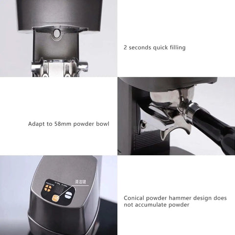 Image of Professional 58 Mm Coffee Tamper Machine With Auto Fill And Tamp System, featuring a quick-fill design and conical powder hammer.