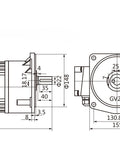 Technical diagram of Beefed-Up AC Gear Motor 400W 1/2HP Electric Gear Reducer, dimensions and mounting details shown.
