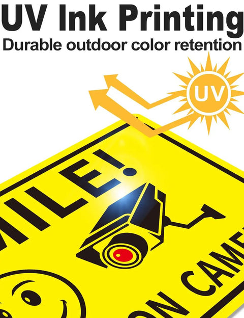 4 Pack Smile Youre On Camera Signs 8x12 Rust Free Aluminum Outdoor Video Surveillance Signs With UV Print graphic