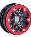 Premium Stainless Steel Lug Nuts With Spike Acorn Design 24Pcs Hex Screws installed on a red and black 1.9 VP Wheel