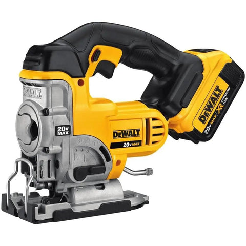 Slick 20V Max Cordless Jigsaw Kit With 4.0 Ah Battery And Fast Charger showing compact design and powerful cutting capability.