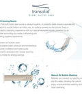 Infographic showing Transolid bidet toilet seat self-cleaning nozzle details and air bubble washing technology.