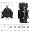 200 gpd Self Priming RO Booster Pump dimensions and technical specifications for clean drinking water systems.