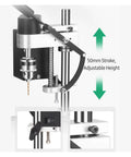 Compact 8000 Rpm Mini Electric Bench Drill Press Stand Kit With 7 Gear Variable Speed Control, features adjustable height and 50mm stroke.