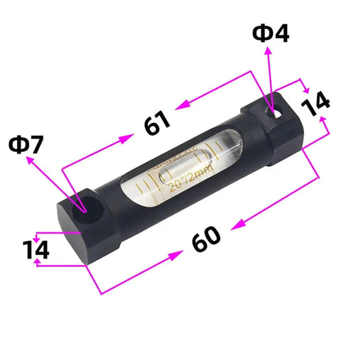 Black Double-sided Observation Metal Strip Spirit Level Bubble Accuracy 0.1mm Length 60mm with size dimensions shown.