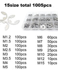 Assortment Kit With 585 Or 1005 Pieces From M1.2 To M15 External Retaining Rings E Clips Circlips And Washers In Black Finish