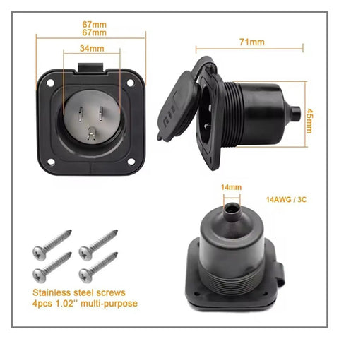 Heavy Duty 15A 125V Nema 5-15R Rv Socket Waterproof Outdoor Electrical Outlet for trailers with stainless steel screws.
