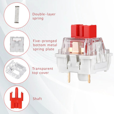 Red Switch Replacement Kit With 3 Pin Mechanical Keyboard Switches, clicky tactile feedback components diagram