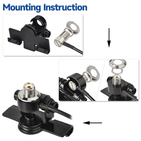 Mounting instructions for Beefy 62 Inch Mobile Ham Radio Antenna Dual Band 144 430 MHz With Lip Mount And 16.5 Ft RG58 Cable.