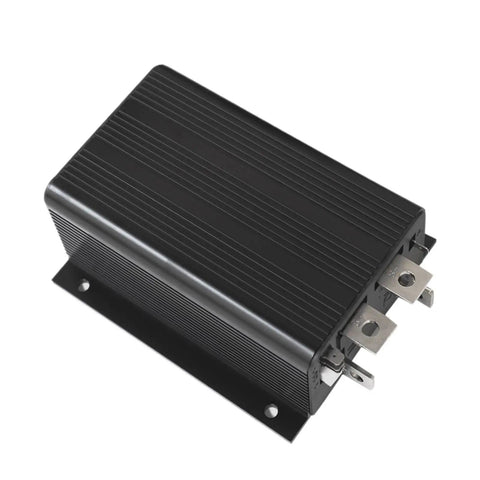 Built Tough 48 Volt 500 Amp Dc Motor Controller With Foot Throttle For Street Rods And Custom EV Conversions. Black metal housing.