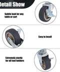 BAISASY 3-inch caster wheels with brakes on threaded M8-1.25 stems; front, side and close-up views, set of 4.