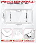 Diagram showing size specifications for Zinc Alloy Chrome License Plate Frame Universal Car Accessory Slim Durable Design