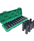 10 Piece Heavy Duty Impact Socket Set With Hex Heads Made From Premium Chrome Steel For Electric Wrenches And Pneumatic Drills In Auto Repair Or Home Jobs, green case