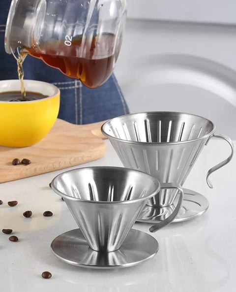 Pour Over Coffee Dripper In 304 Stainless Steel V Shape Slow Drip Filter, Reusable Coffee Filter With Long Heat Resistant Handle