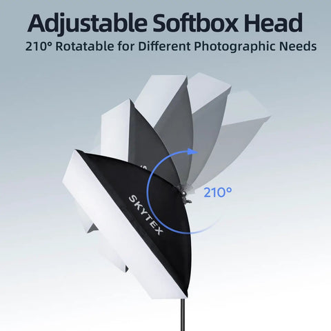 Two Pack Softbox Lighting Kit 20x28 Inch With 135W 5500K CFL Bulbs showing adjustable 210-degree rotating softbox head