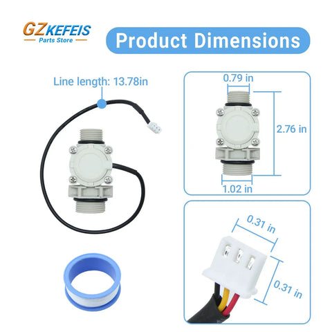 Tankless Water Heater Flow Sensor Replacement for Ecosmart Eco 18 24 27 and 36 On Demand Hot Water No Brainer Easy Install Restores Reliable Flow and Consistent Hot Water Fast, white plastic sensor with 13.78 in wire