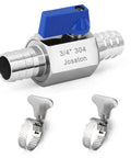 Three Quarter Inch Hose Barb Ball Valve Kit With Stainless Steel Clamps For Heater Hose Shut Off Valve High Temp Tolerance For Water Oil Gas And Fuel Line Fittings.