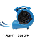Compact Mini Air Mover Carpet Dryer With 380 CFM High Velocity Airflow And Only 0.75 Amp Draw Flexible 0 45 90 Degree Angles