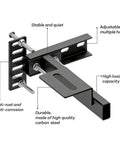 Ridiculously Sturdy Universal Headboard Brackets For Metal Bed Frame With Adjustable Footboard Extension Kit Dead Easy To Mount On Twin Full Queen King Sizes Matte Black Two Pack close-up view showing adjustable holes and steel construction.