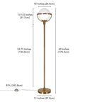 Globe And Stem Floor Lamp With White Glass Shade In Blackened Bronze For Living Rooms, Bedrooms, Or Offices, Tall 68 Inch Modern Glam Lighting Fixture With Soft Diffused Light, measures 69 inches tall with dimensions shown.