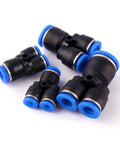 Top Shelf 100 Piece Plastic Push To Connect Pipe Fittings Kit For Air And Water Systems With Quick Release Design For 4mm Up To 16mm Od Tubing Perfect For Pneumatic Tools And Industrial Assemblies With Durable Black Bodies And Blue Seal Rings. plastic push-to-connect fittings, black with blue seals, for air and water tubing