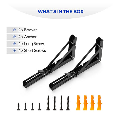 10 Inch Folding Shelf Brackets Set Of 2 Matte Black Heavy Duty Stainless Steel Triangular Design with screws and anchors
